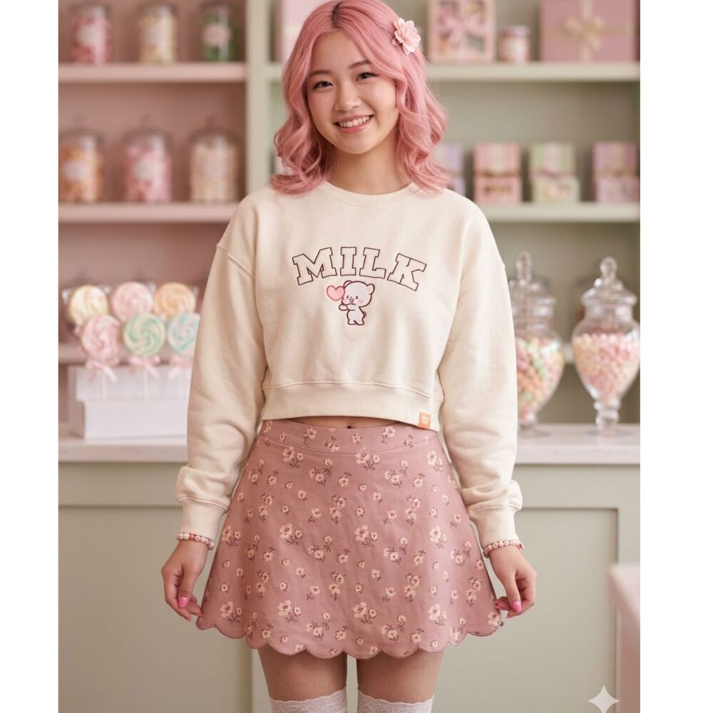 Milk Mocha Bear Official Varsity Crewneck Sweatshirt - Custom Cropped Size 2XL